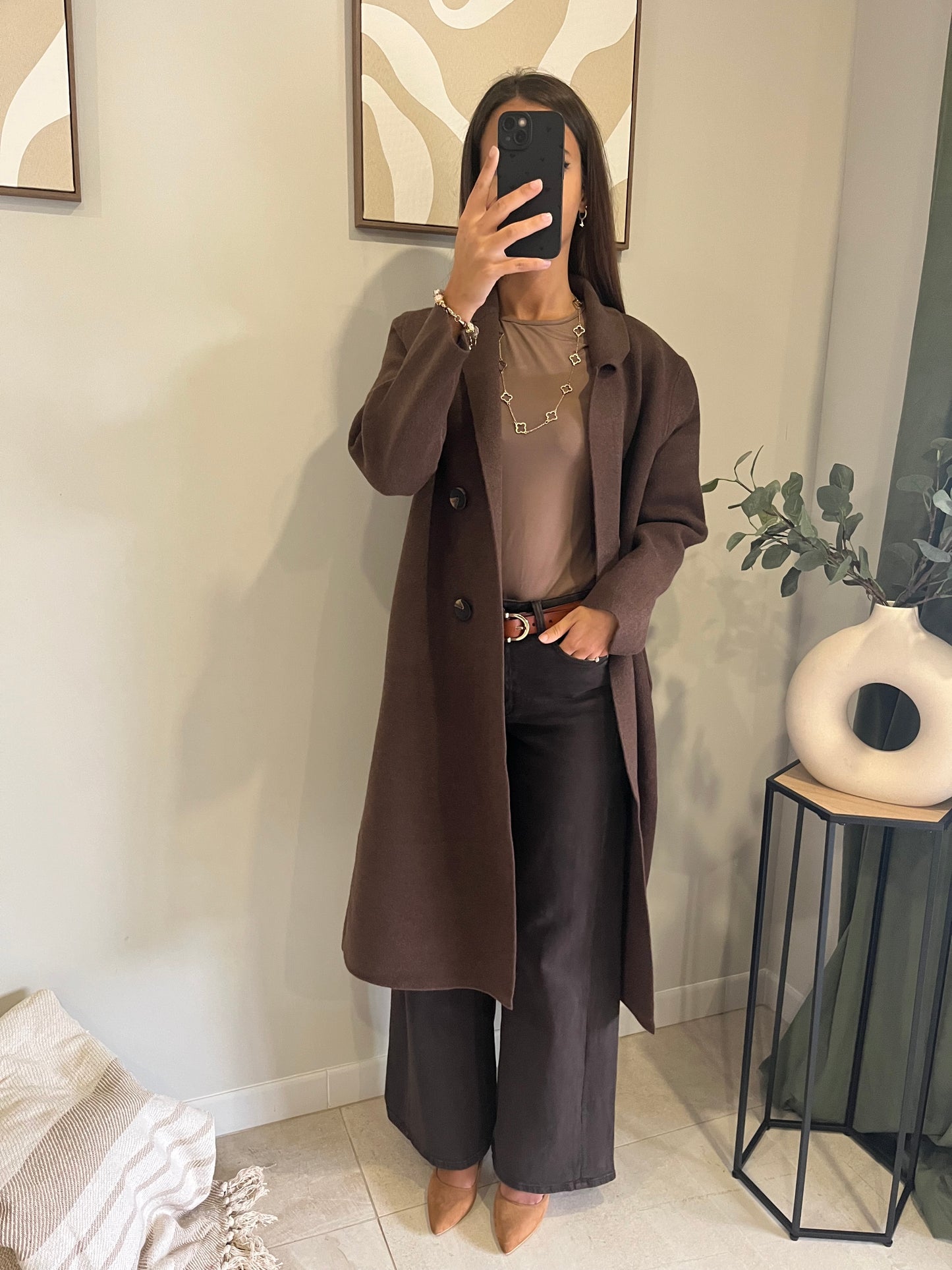 Manteau City long marron