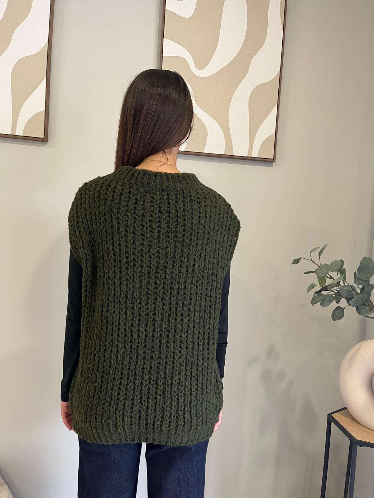 Pull sans manches en maille côtelée – kaki